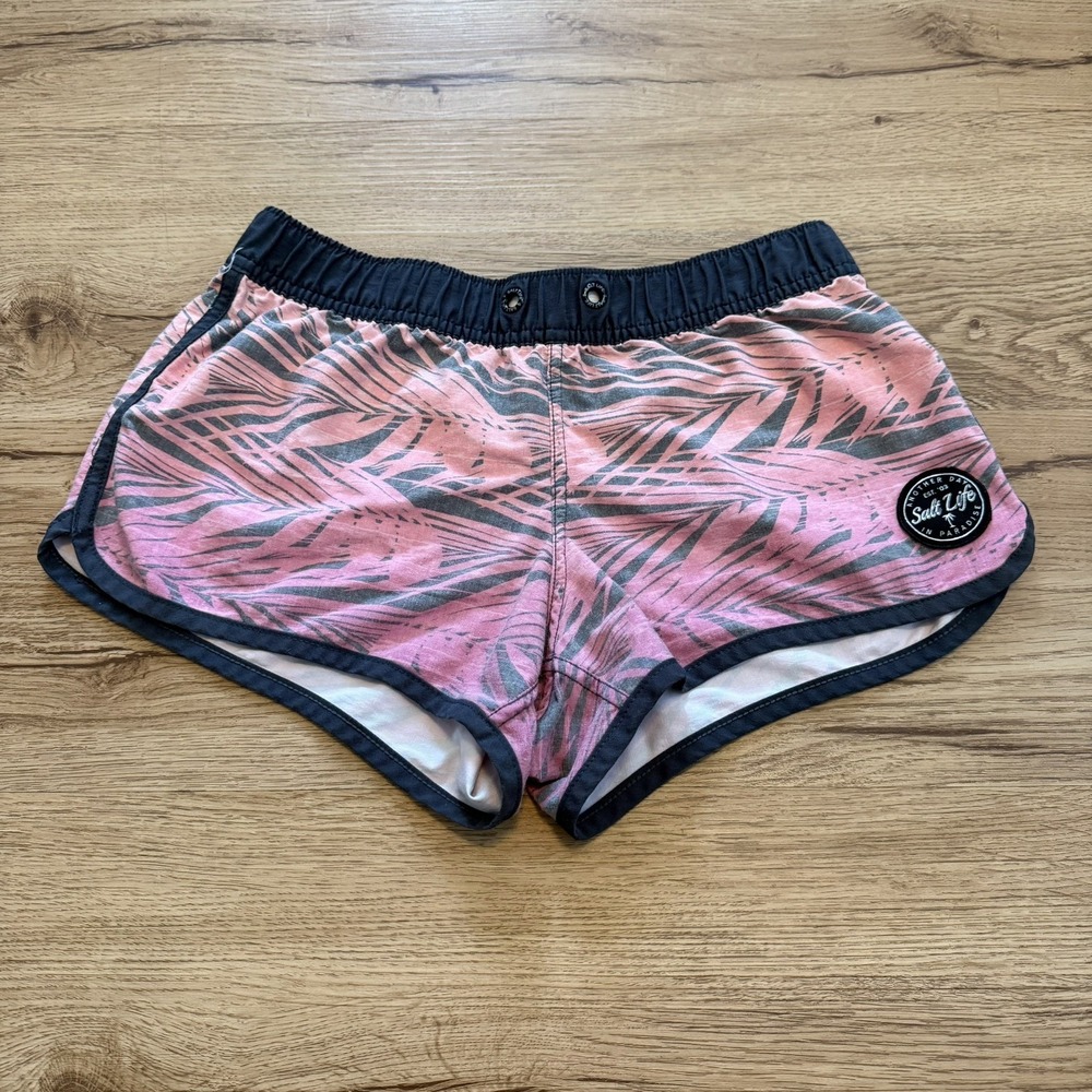 Salt Life‎ Palm Static Stretch Tropical Hawaiian Swim Shorts Elastic Waist XS